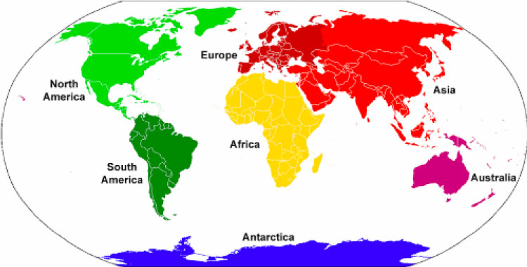 Bản đồ 7 lục địa trên thế giới