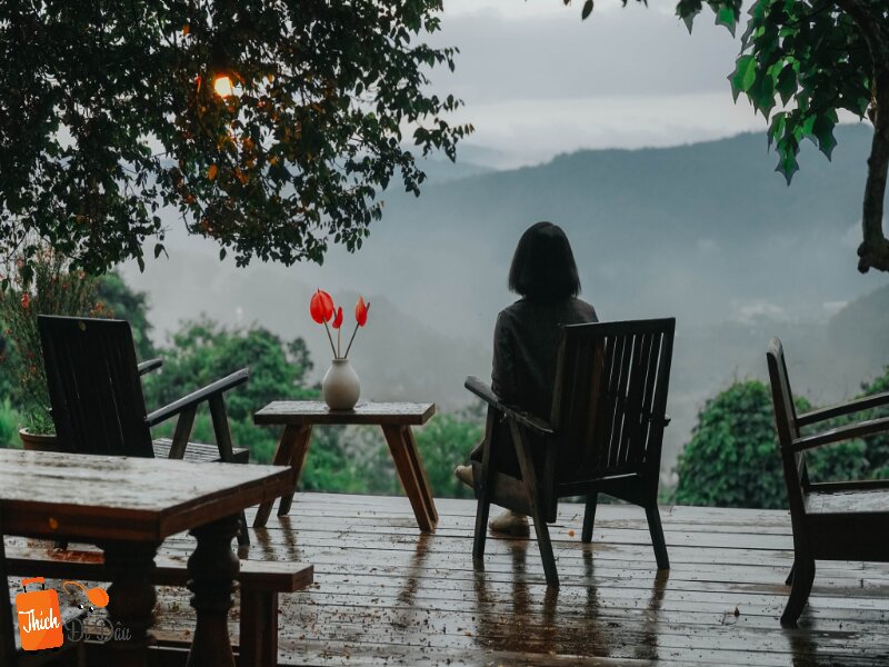 Nhâm nhi tách cafe nóng ngắm mưa rơi là trải nghiệm vô cùng đáng nhớ tại Đà Lạt.