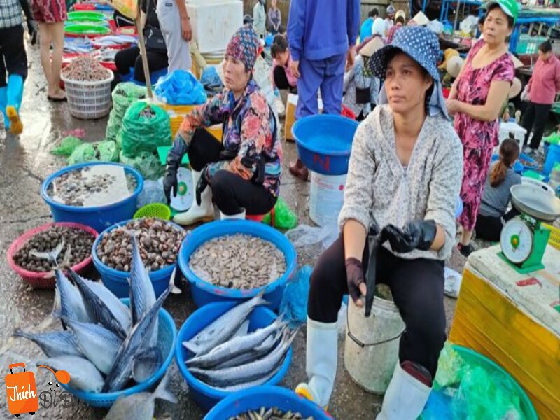 Chợ Cột Năm là khu chợ tạm nhưng chất lượng hải sản tuyệt vời.