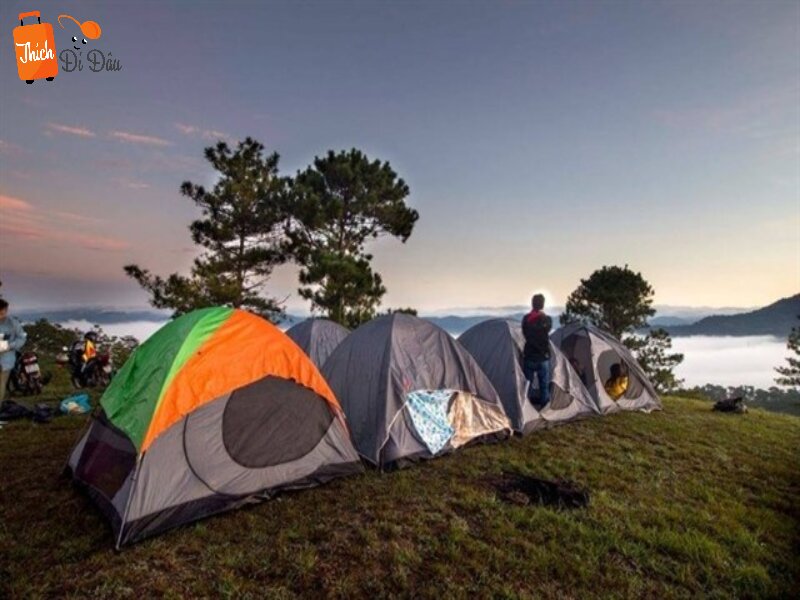Cắm trại ở núi LangBiang có thể ngắm được toàn cảnh Đà Lạt từ trên cao.