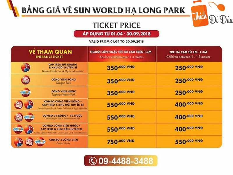 Giá vé bán lẻ tại khu vui chơi công viên Hạ Long